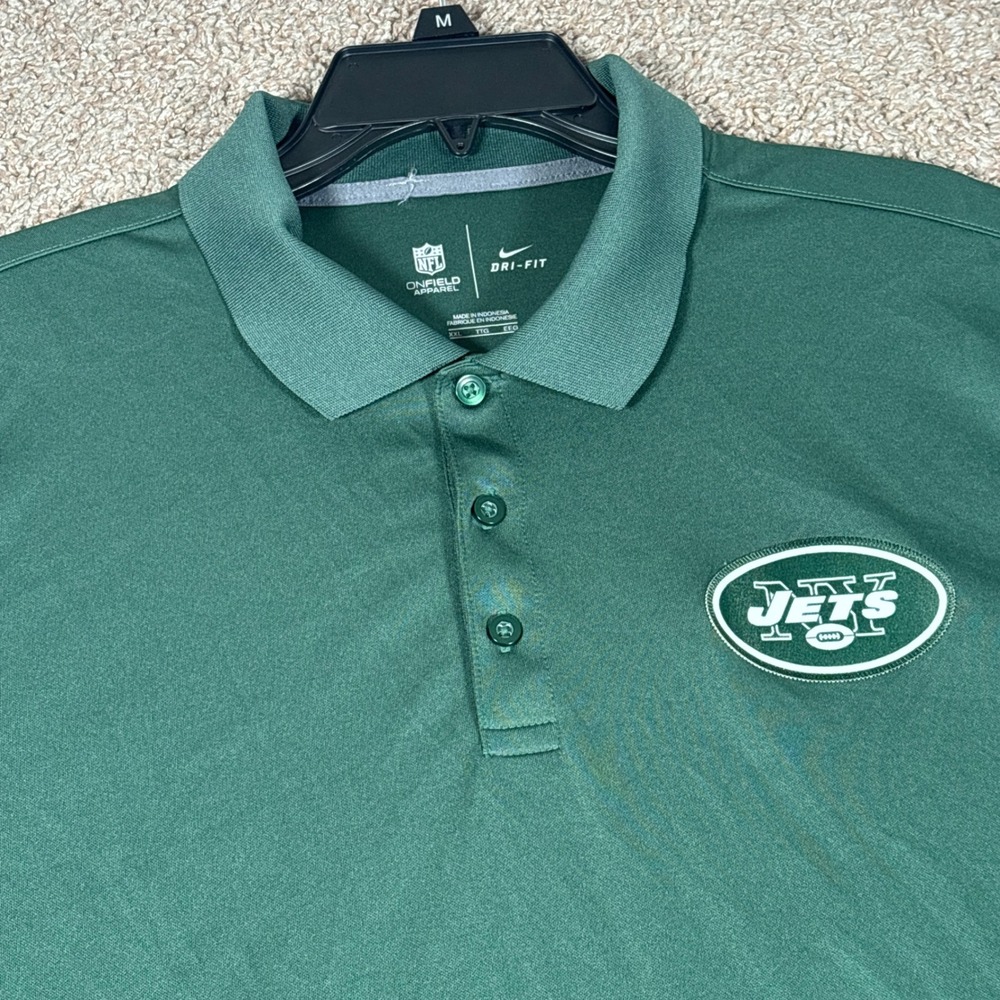 Nike NFL New York Jets Dri-FIT Polo Shirt Mens XXL Green Striped Sleeve Onfield